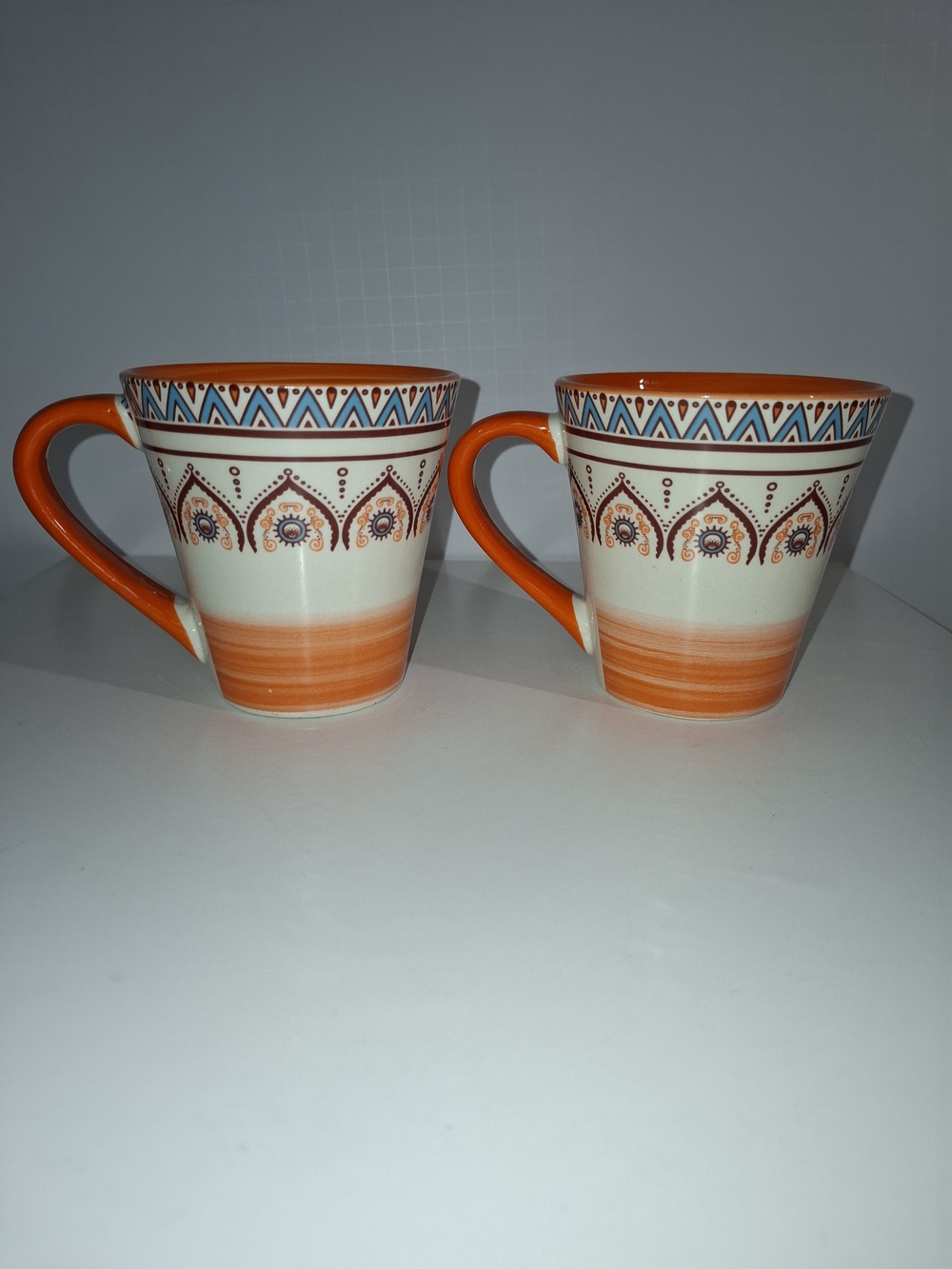 Elama Boho Decorative Orange Ceramic Mug Set of 2